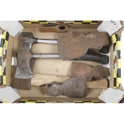 477 - Four axes and 8 axe heads for restoration G-