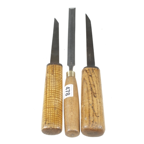 478 - Two mortice chisels by MARPLES and a bevel edge chisel by I SORBY G+