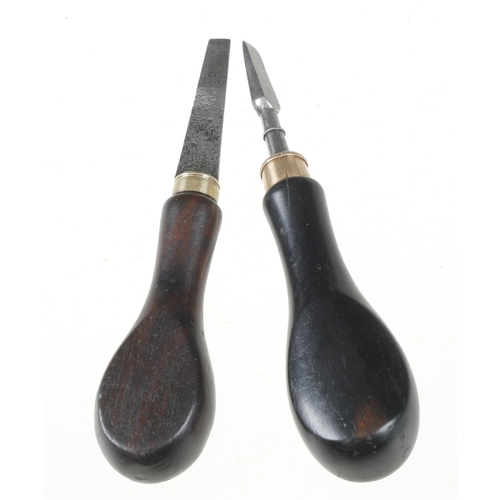 487 - Two gunsmiths small screwdrivers with rosewood and ebony handles G++