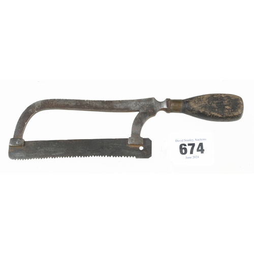 674 - An unusually small Lancashire pattern hack saw by STUBS with 5