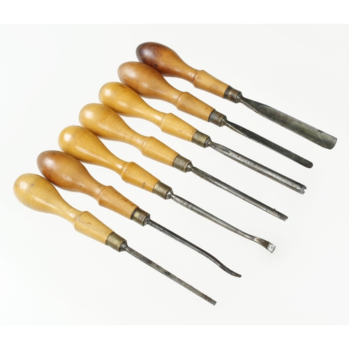 681 - A set of 7 small boxwood handle carving tools by MARPLES G++