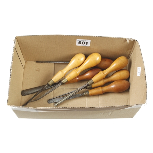 681 - A set of 7 small boxwood handle carving tools by MARPLES G++