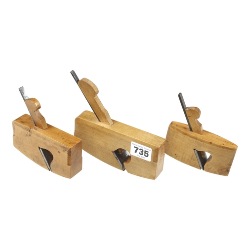 735 - Three little used small boxwood rebate planes, 5