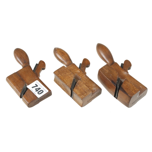 740 - A set of 3 miniature tailed beech compass, round and round both ways planes with 2 3/4