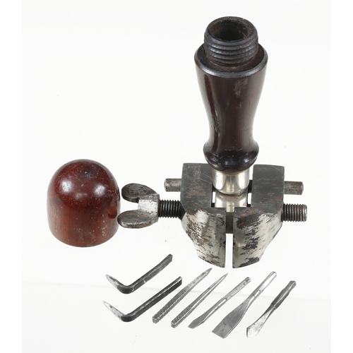 759 - A MILLERS FALLS hand vice with tools in rosewood handle G+