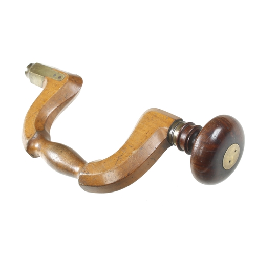 936 - A brass button pad beech brace by MOSELEY & Son London with cocobola head G+