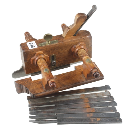 946 - A MATHIESON No 7B screwstem plough plane with boxwood stems and nuts c/w 8 irons (2-7 by Mathieson) ... 