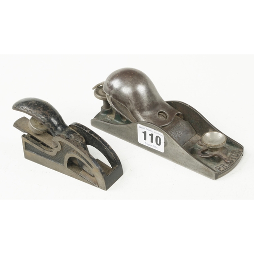 110 - PRESTON No 18 adjustable block plane (small crack to casting) and a No 1363 bullnose plane for refur... 