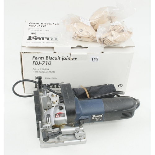 113 - A FERM No FBJ-710 biscuit jointer in orig box 240v Pat tested