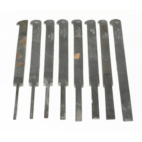 937 - A set of 8 plough iron Nos 1 to 8 by MARPLES G+