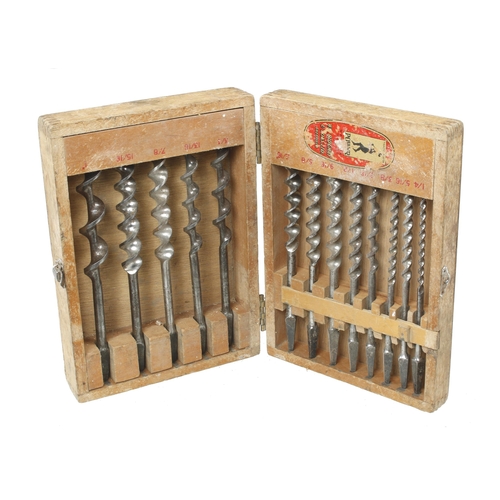 943 - A set of 13 brace bits by RIDGWAY Sheffield in orig fitted box, not all orig to the set G+