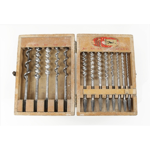 943 - A set of 13 brace bits by RIDGWAY Sheffield in orig fitted box, not all orig to the set G+