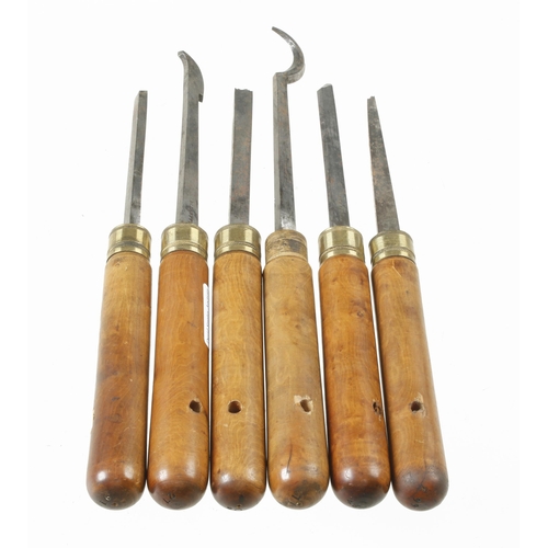 950 - A set of 6 small turning tools by HOLTZAPFFEL with hardwood handles G+