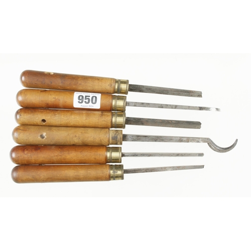 950 - A set of 6 small turning tools by HOLTZAPFFEL with hardwood handles G+