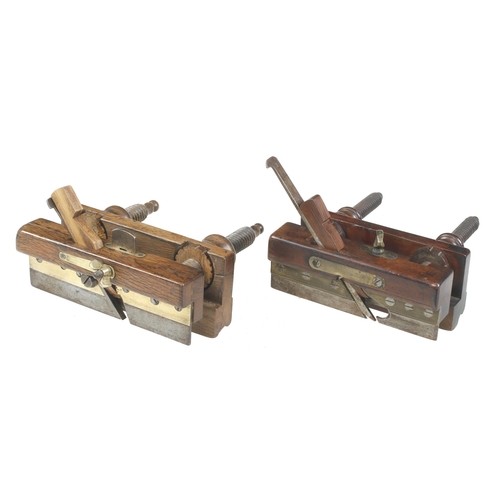 672 - Two Continental screwstem plough planes in greenheart oak and cormierwood, screwstems damage free, b... 