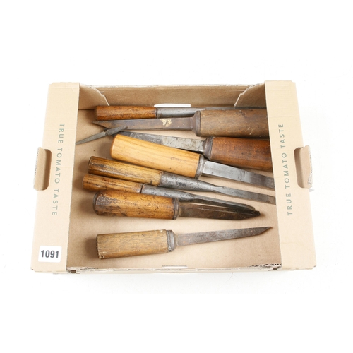 1091 - Eight mortice chisels G+