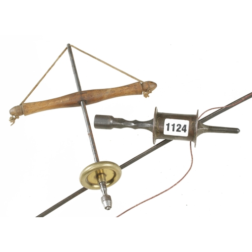 1124 - A copper bow drill and bow lacks breast plate and a pump drill G