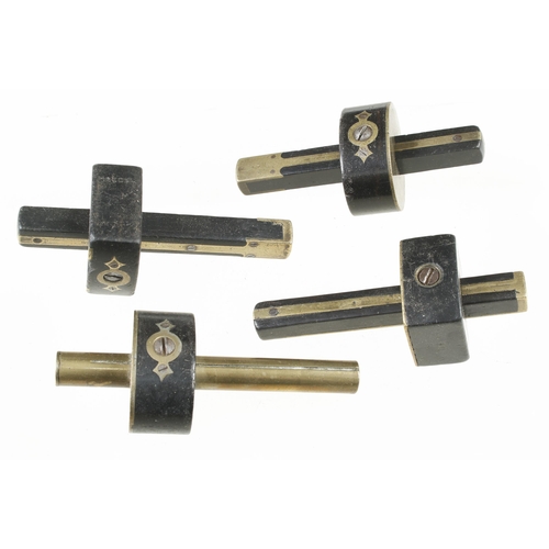 1194 - Four ebony and brass mortice gauges G+