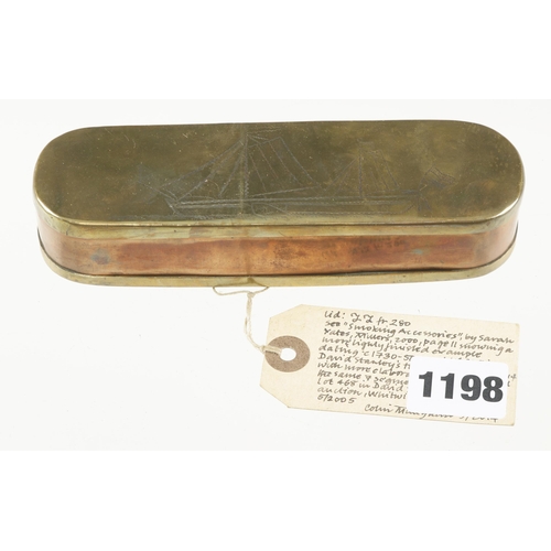 1198 - A copper and brass tobacco box with attractive engraving to lid G+