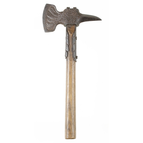 1238 - An important decorative 18c German strapped hand axe, the head in the form of an eagle, the 3 1/2