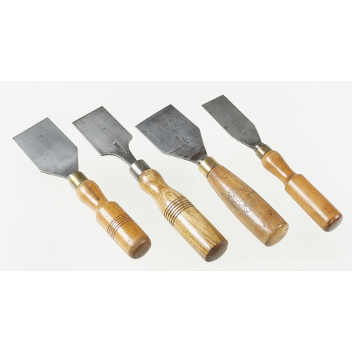 1289 - Four named sash pocket chisels 1 1/2