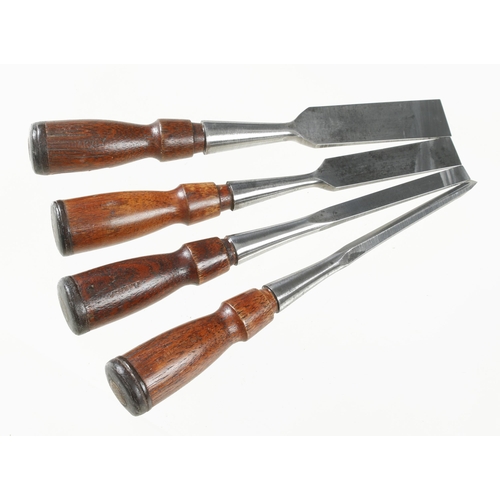 1302 - A set of 4 bevel edge chisels by STANLEY USA marked D (not David) with hardwood handles F