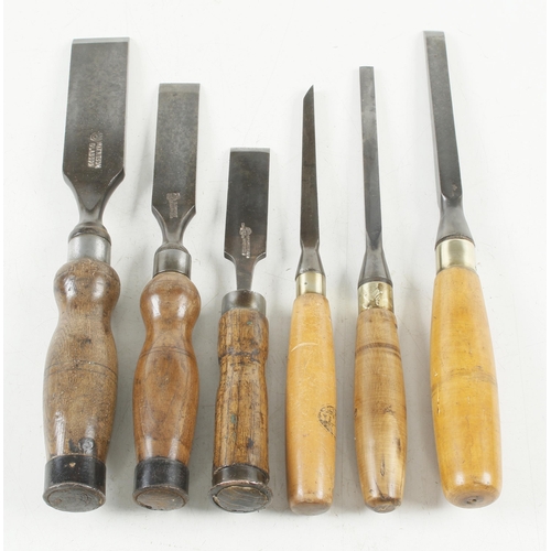 134 - Three boxwood handled mortice chisels and 3 firmer chisels G+