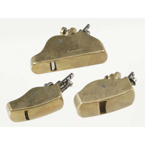 1378 - Three brass planes: flat, compass and round both ways stamped PLOWRIGHT 2