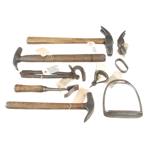 143 - Three farrier's hammers and 5 other tools G