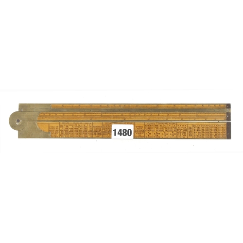 1480 - A fine, little used 2' two fold ironmonger's fully brass bound boxwood slide rule by RABONE with T.W... 