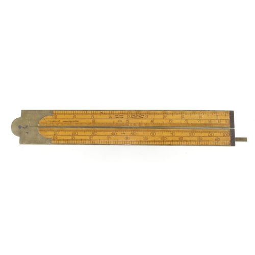 1480 - A fine, little used 2' two fold ironmonger's fully brass bound boxwood slide rule by RABONE with T.W... 