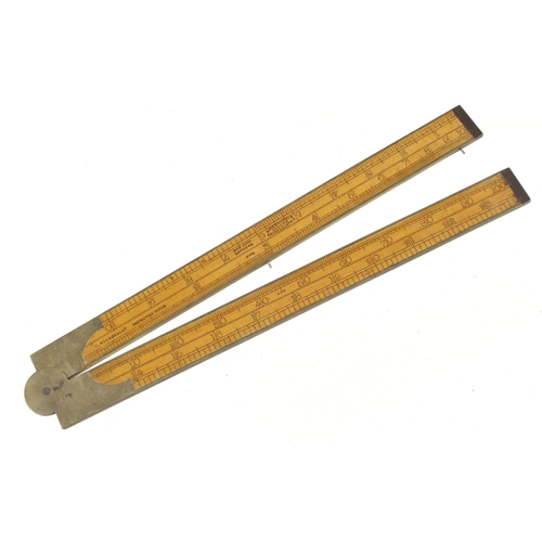 1480 - A fine, little used 2' two fold ironmonger's fully brass bound boxwood slide rule by RABONE with T.W... 