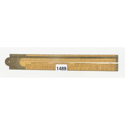 1489 - A 2' two fold brass bound engineer's slide rule by RABONE No 1511 with T. Wilkinson Improved Rule, s... 