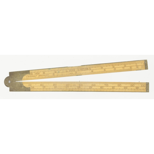 1489 - A 2' two fold brass bound engineer's slide rule by RABONE No 1511 with T. Wilkinson Improved Rule, s... 