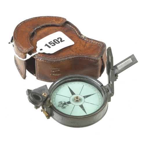 1502 - An unnamed prismatic compass in orig poor leather case G+