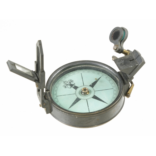 1502 - An unnamed prismatic compass in orig poor leather case G+