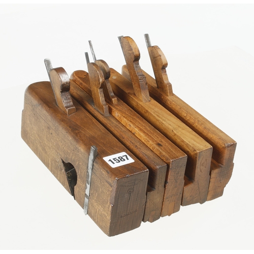 1587 - A chamfer plane, V grooving plane, angled rebate plane and two others all by MATHIESON G to G+