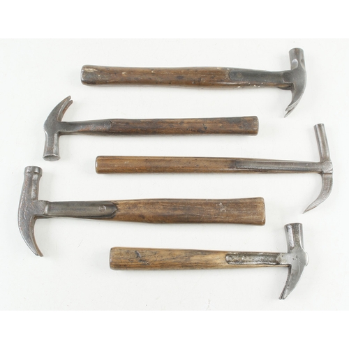 191 - Five strapped hammers incl. WYNN TIMMINS with exaggerated claw G