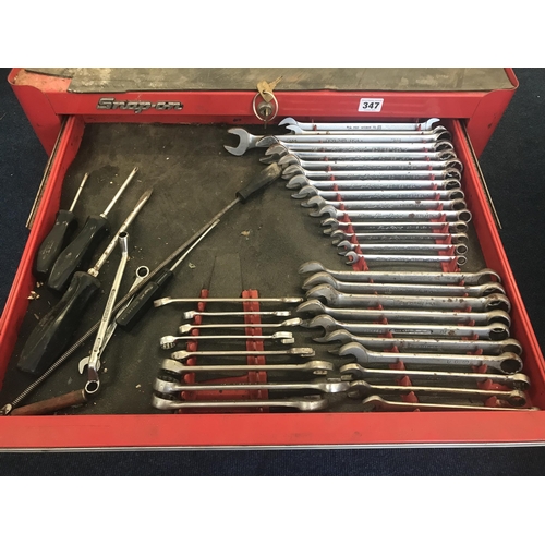 347 - A lockable SNAP ON set of 3 drawers c/w a set of Blue Point spanners etc G