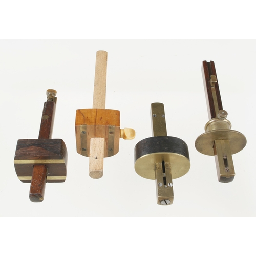 493 - A rosewood mortice gauge with brass head and 3 others G