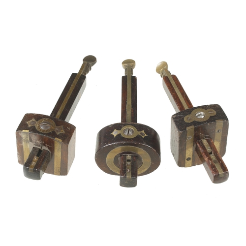 56 - Three rosewood and brass mortice gauges G