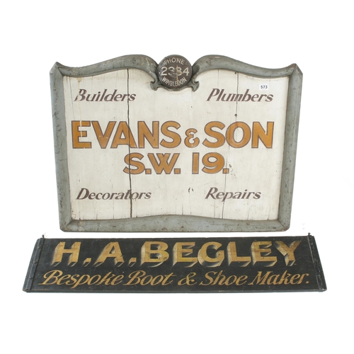 573 - Two craftsmen's wood signs for Evans & Son Builders etc 33