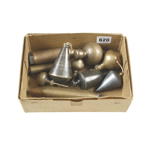 620 - Eight brass plumb bobs and two others G