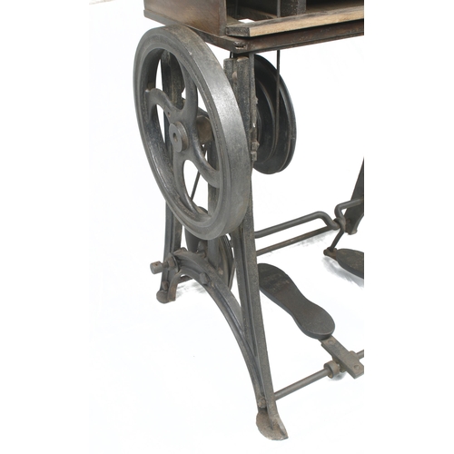 626 - A jeweller's/engineer's two footed treadle lathe with overhead gear and integral seat with numerous ... 