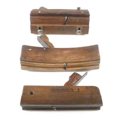 665 - Two French oak moulding planes and a cormierwood panel raising plane with replaced nicker and wedge ... 