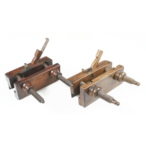 672 - Two Continental screwstem plough planes in greenheart oak and cormierwood, screwstems damage free, b... 