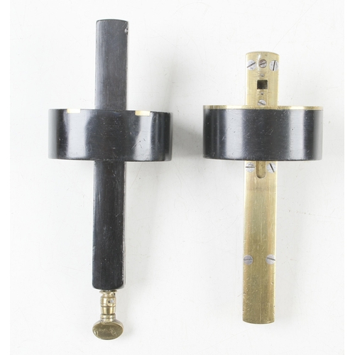 769 - Two ebony and brass mortice gauges by MATHIESON G+