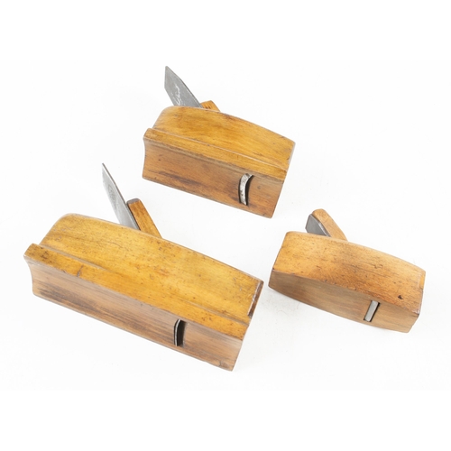 850 - A pair of unnamed beech masting planes with  MATHIESON irons and a small beech smoother by MATHIESON... 