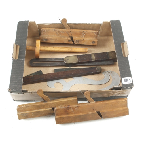 864 - Three patternmaker's planes, two bevels and a marking gauge G