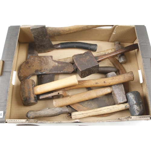 914 - Three hatchets, 5 hammers etc G